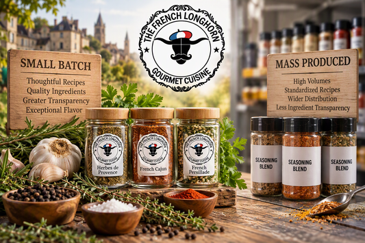 Small batch seasonings often emphasize ingredient quality, transparency, craftsmanship, and flavor-focused recipe development.